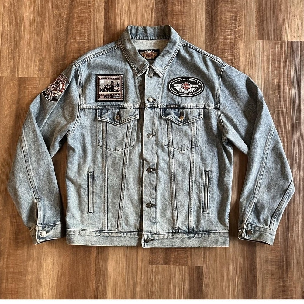 Vintage Harley-Davidson Jacket Mens XL Blue Denim Milwaukee Rally 100th HOG